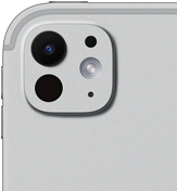 iPad Pro, face arrière, argent, système caméra pro avec objectif à cinq éléments et flash True Tone adaptatif